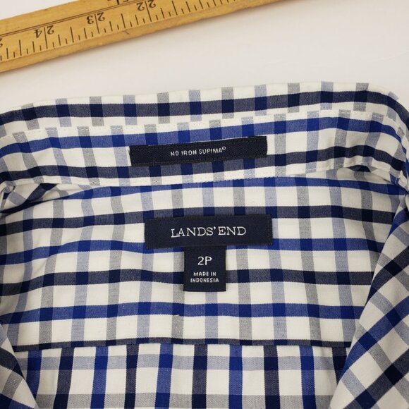 Lands End 2P Plaid 3/4 Roll Up Sleeve Women Top Shirt Petite Button Up Petite - Picture 5 of 11